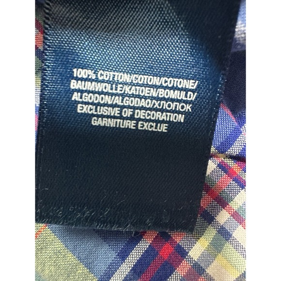 Ralph Lauren Boys Button Up Plaid Short Sleeve Shirt Blue Large 14-16 Vintage - Picture 4 of 6